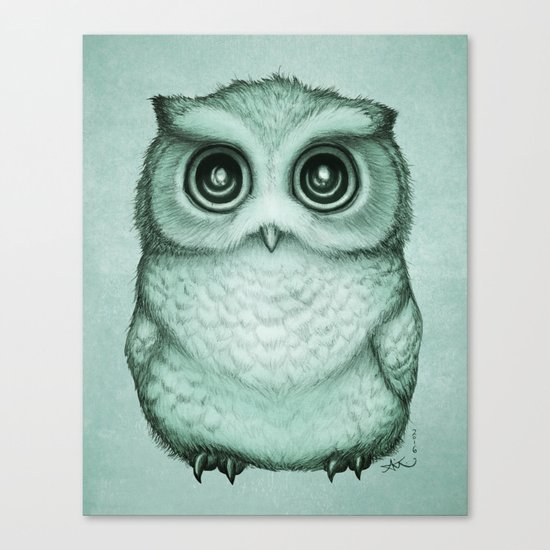 "The Little Owl" ~ (Willow Leaf Version) Graphite & Ink Illustration, (c) 2016 Canvas Print