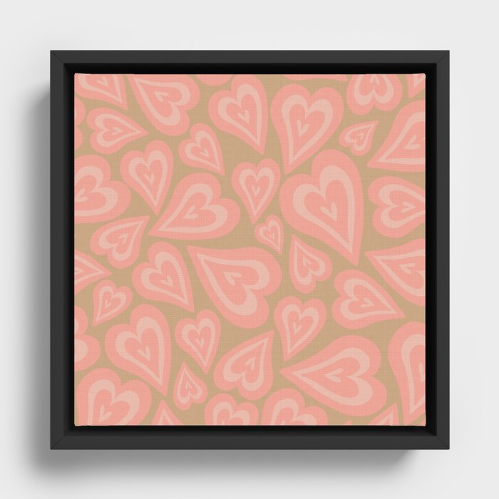 Retro Swirl Love - Pink Framed Canvas