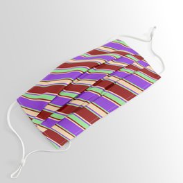 [ Thumbnail: Purple, Light Green, Dark Red & Tan Colored Stripes/Lines Pattern Face Mask ]