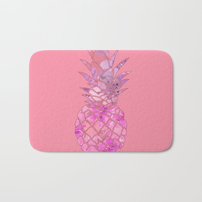 Pink Floral  Pineapple Art Bath Mat
