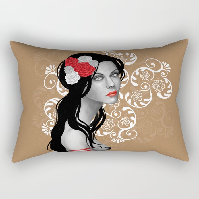 Goth Girl with Flowers in her Hair Rectangular Pillow
