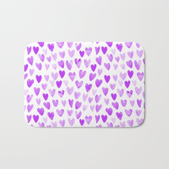 Watercolor Hearts purple pantone love pattern design minimal modern valentines day Bath Mat