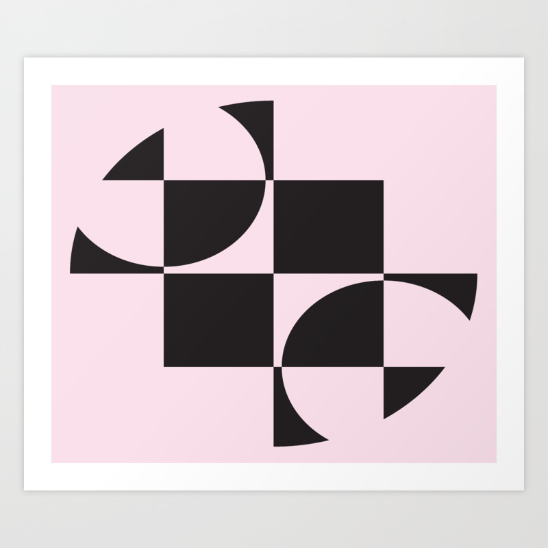 Black Circle And Square On A Pink Background Abstract Art Art