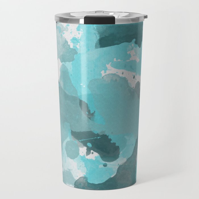Teal / Turquoise Splatters Watercolor Camo Pattern Travel Mug