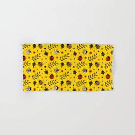 Ladybug and Floral Seamless Pattern on Yellow Background Hand & Bath Towel