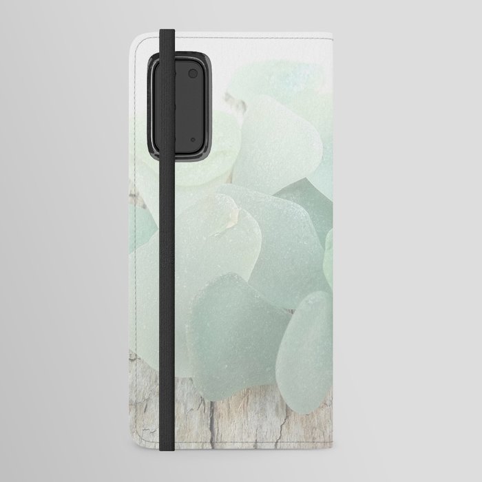 Pastel Pale Turquoise Sea Glass Faded Sea Foam Colors on White Weathered Wood - Photo 4 of 8 Android Wallet Case