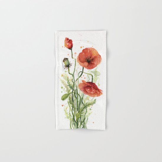 Red Poppies Watercolor Flower Floral Art Hand & Bath Towel
