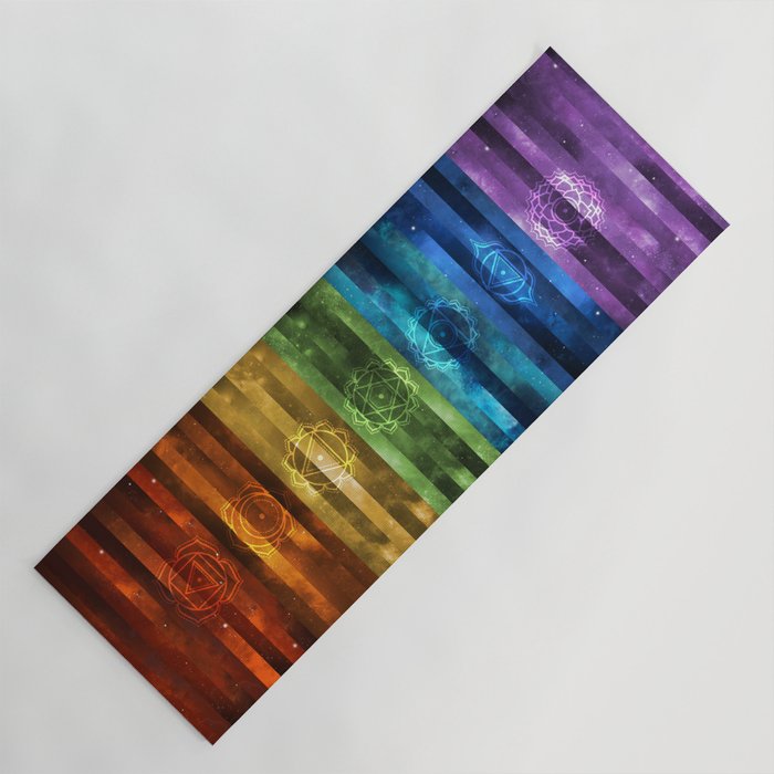 Seven Chakras on Nebula Stripes Yoga Mat