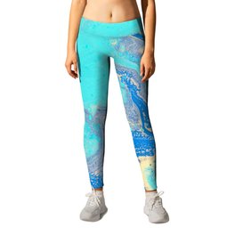 Golden Rage of Blue Abstract Waves Leggings