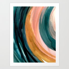 Breathe: a vibrant bold abstract piece in greens, ochre, and pink Art Print
