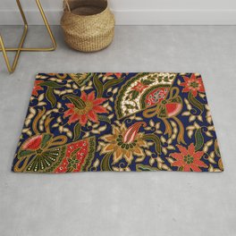 Indonesian Batik Floral Pattern With Fans Area & Throw Rug