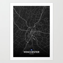 Winchester, Virginia, United States - Dark City Map Art Print