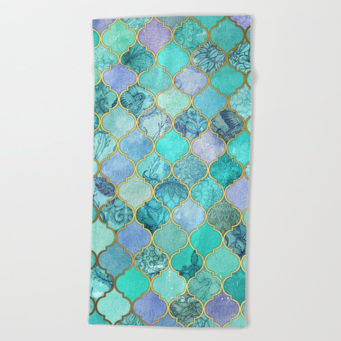 Cool Jade Icy Mint Decorative Moroccan Tile Pattern Beach Towel By Cool Jade Icy Mint Decorative Moroccan Tile Pattern Beach Towel