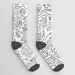 Graffiti Black and White Pattern Doodle Hand Designed Scan Socks