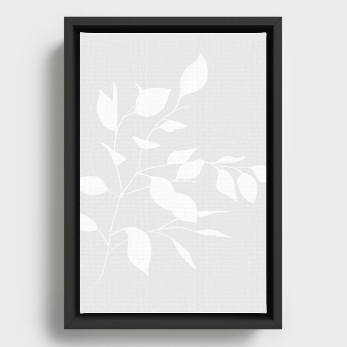 Grey & White Leaves Framed Canvas