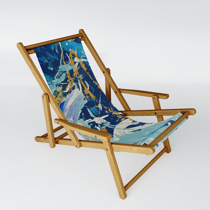 Katie: An expressive abstract piece in blue, orange, and white by Alyssa Hamilton Art - Canvas Texture Visible Sling Chair
