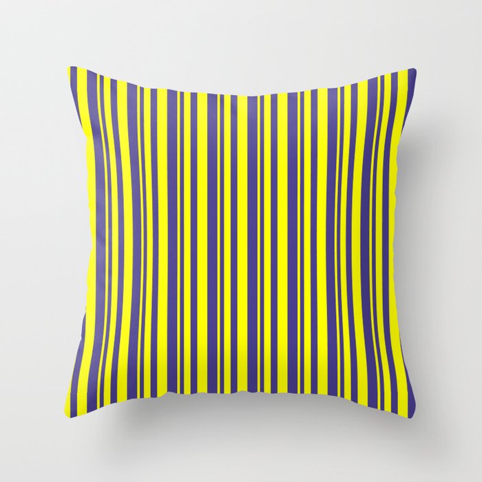 Yellow and Dark Slate Blue Colored Striped Pattern Throw Pillow