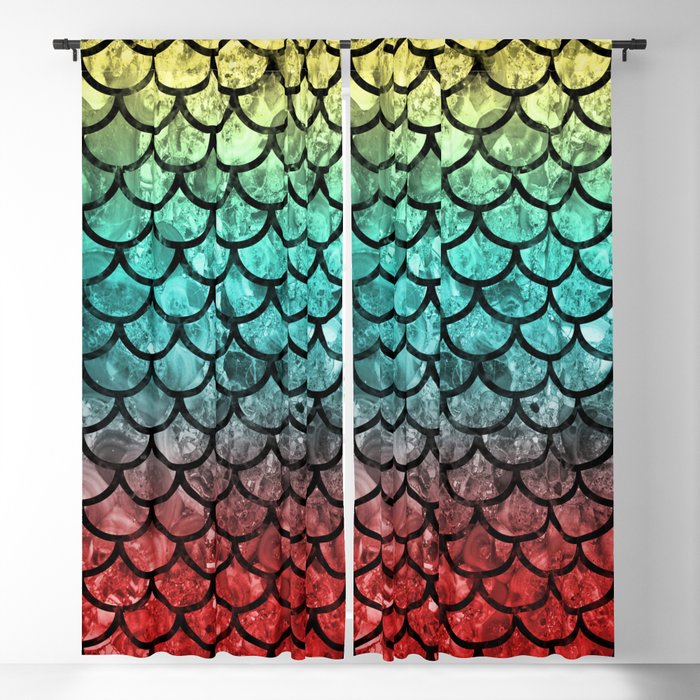 Red Dragon Scales Blackout Curtain, Blue Red Curtains