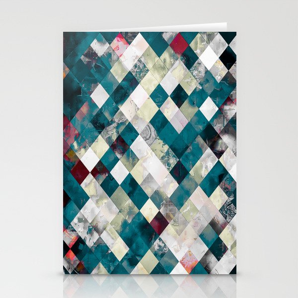 geometric pixel square pattern abstract background in blue green Stationery Cards