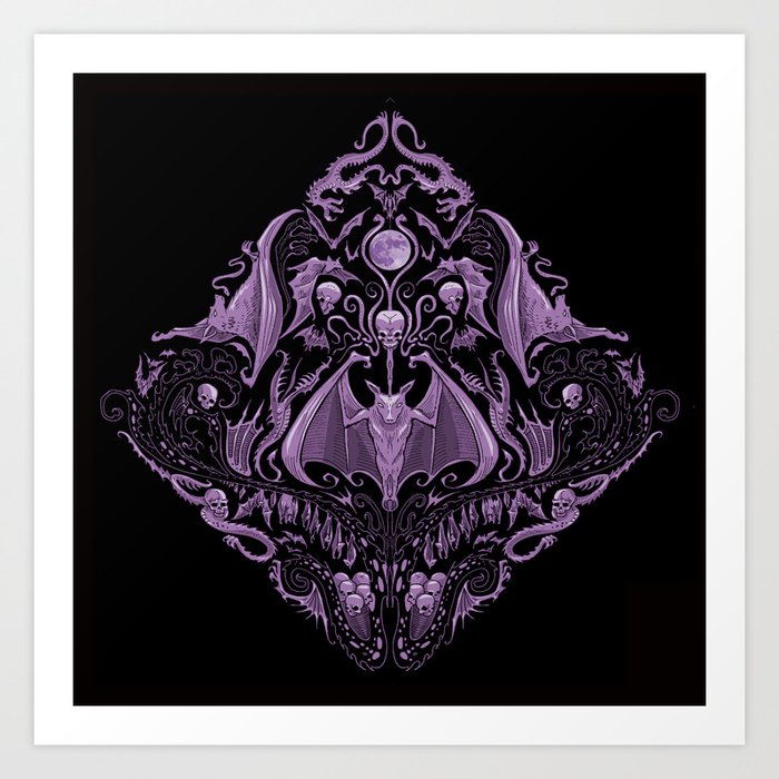 Bats and Beasts Tile (Purple) Art Print