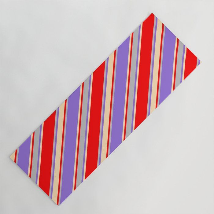Red, Grey, Purple & Beige Colored Stripes/Lines Pattern Yoga Mat