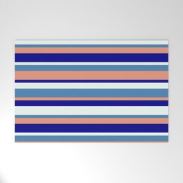 [ Thumbnail: Blue, Dark Salmon, Dark Blue & Mint Cream Colored Stripes Pattern Welcome Mat ]