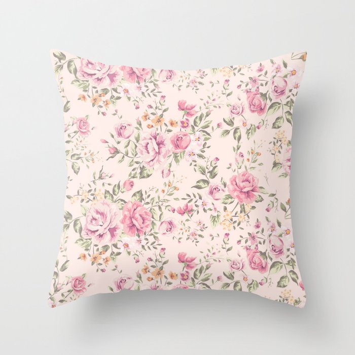 Shabby chic pastel pink roses Throw Pillow
