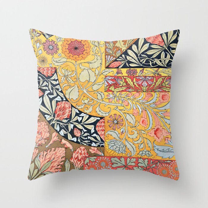 Vintage Floral Multicolor Sunflower Throw Pillow