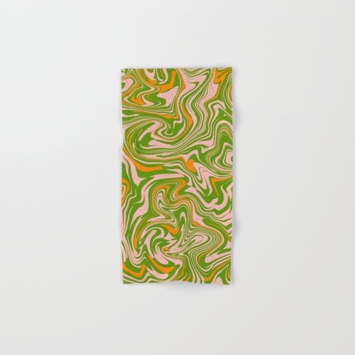Retro green liquid marbling pattern Hand & Bath Towel