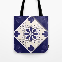 Blue Floral Talavera Tile by Akbaly Tote Bag