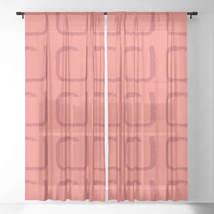 Imperfect Squares Minimal Geometry Coral Sheer Curtain