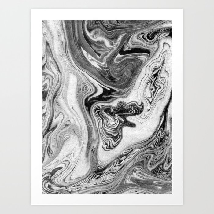 Mizuki - spilled ink marbling paper marble swirl abstract painting original  art india ink minimal Art Print by Spilled Ink