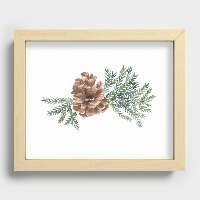 Pinecones and Pine Branch Recessed Framed Print
