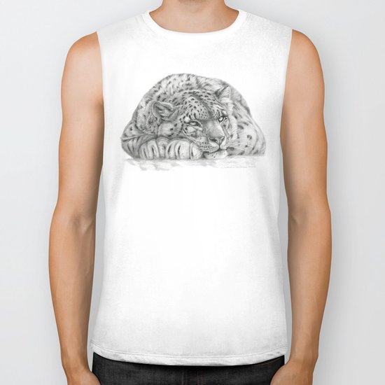 Pensive Snow Leopard Biker Tank