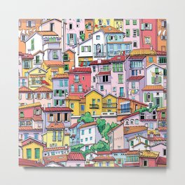 Menton old town france buildings architecture seamless pattern Metal Print