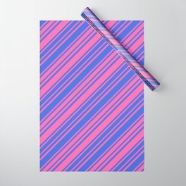 [ Thumbnail: Hot Pink and Royal Blue Colored Lines/Stripes Pattern Wrapping Paper ]
