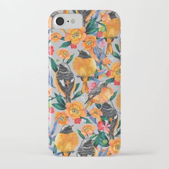Orange Birds Florals - GREY iPhone Case