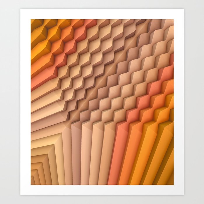 Exponential Edges Beige and Orange Geometric Abstract Artwork Art Print
