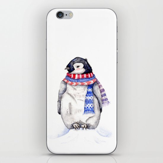Baby Penguin in Red and Blue Scarf. Winter Season iPhone & iPod Skin