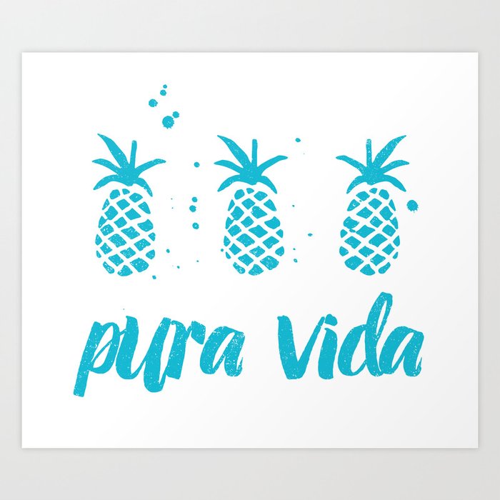 Pura Vida Pineapples in Blue Art Print