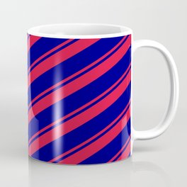 [ Thumbnail: Crimson and Blue Colored Lines/Stripes Pattern Coffee Mug ]