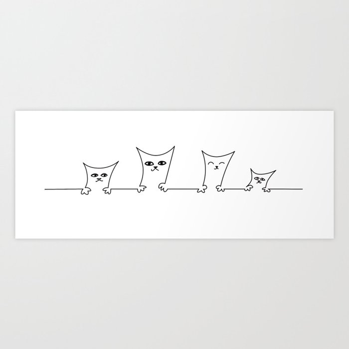 4 Cats on a Line #001 by clodyCats Art Print