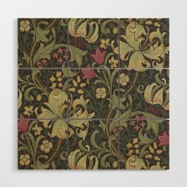 William Morris Vintage Golden Lily Black Charcoal Olive Green Wood Wall Art