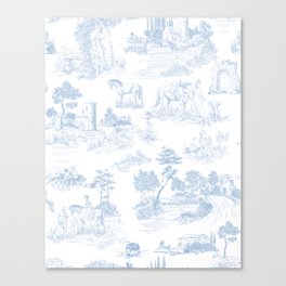 Toile de Jouy Vintage French Soft Baby Blue White Pastoral Pattern Canvas Print