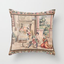 Antique Rococo Scenic French Tapestry Throw Pillow