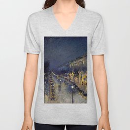 Camille Pissarro - Boulevard Montmartre at Night V Neck T Shirt