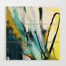 Splash: a vibrant mixed media piece in blues and yellows Wood Wall Art
