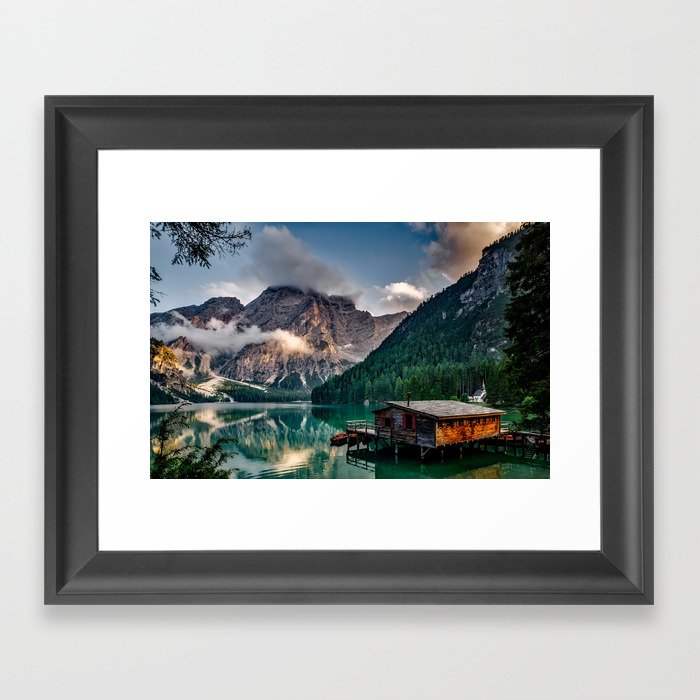 Beautiful mountain and lake landscape in Italy Framed Art Print