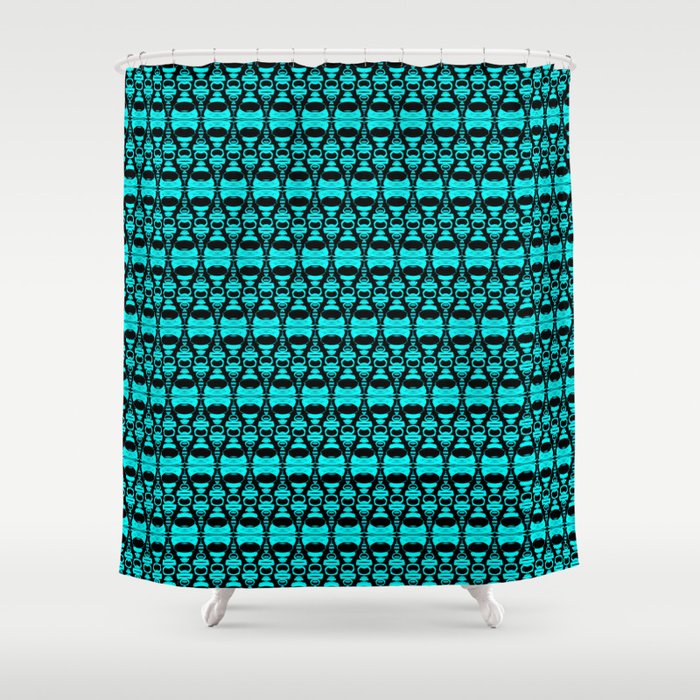 Abstract Pattern Dividers 02 in Turquoise Black Shower Curtain