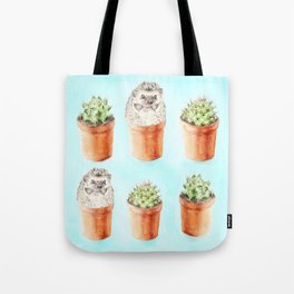 Hedgehog Watercolor Cactus Terra Cotta Pots Tote Bag